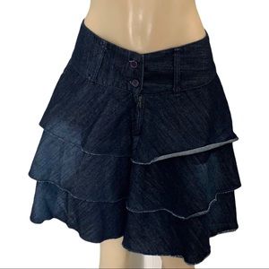 Vintage A-line Ruffle Dark Blue Denim Jean Handmade Mini Skirt